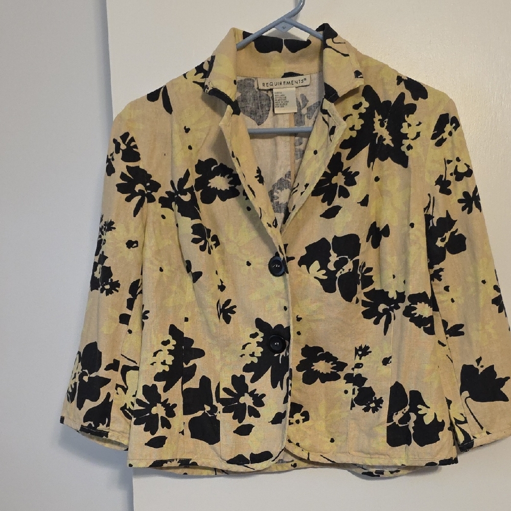 Requirements Yellow Linen-Blend Blazer with Black Floral Print